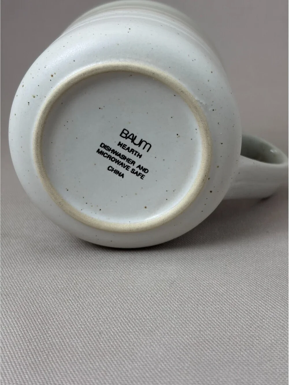 Baum Hearth Coffee Mug Speckled Stoneware Sage Green Tan Cream Ribbed Tea Cup